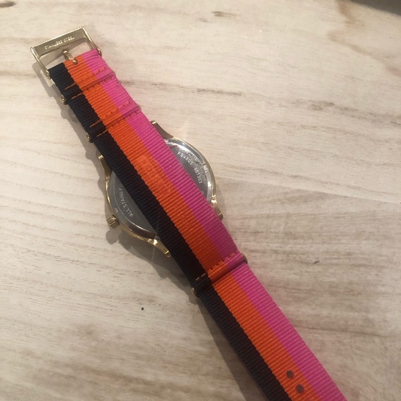 NWOT Fossil gold watch with pink/orange/navy band! main image 4